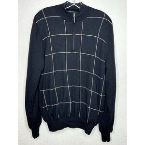 Fairway & Greene 1/4 Zip Merino Wool Mens Medium Zurich Black White Grid Golf